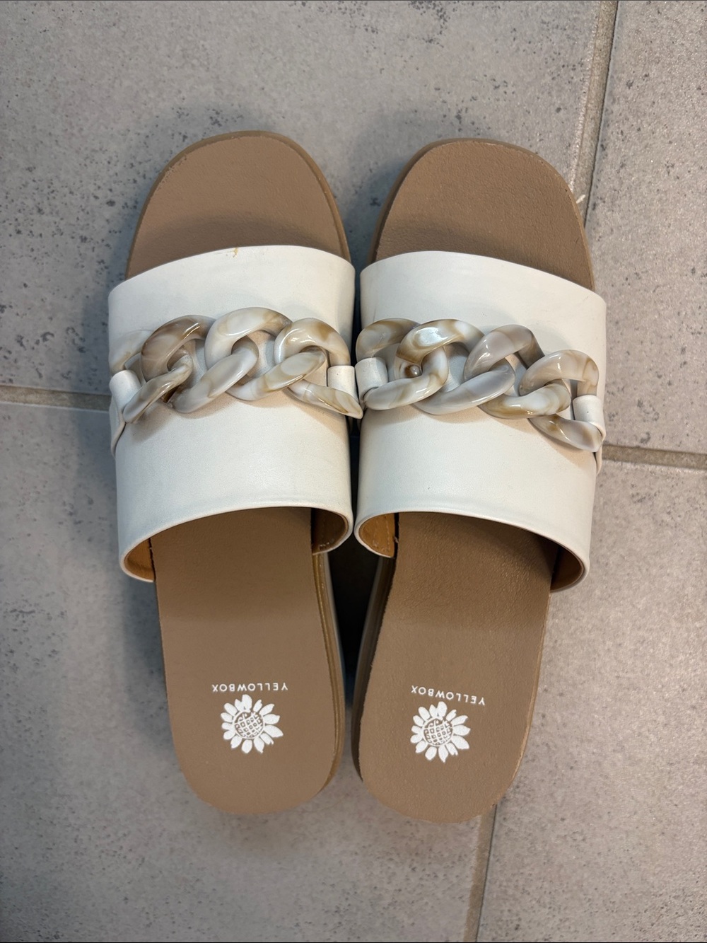 Yellow Box Women’s White Slide Sandals with Chain Accent